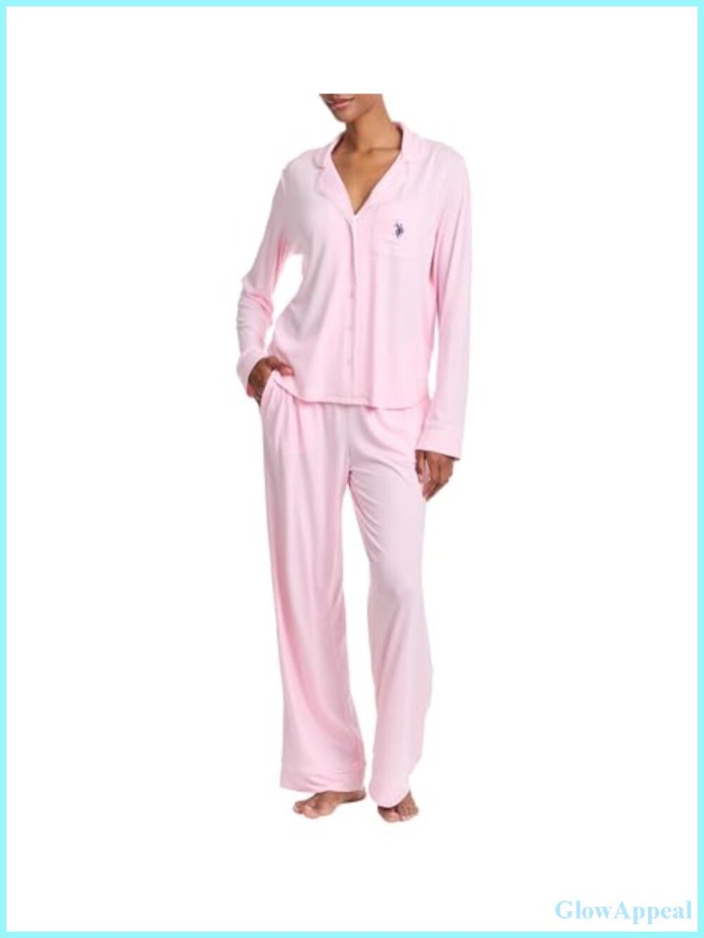 Womens Lightweight Pajama Set Notch Collar Button Up Sleepwear Lounge